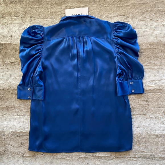 NWT💝FRAME Gillian Silk Collared Puff-Sleeve Top in Slate Blue Size S - Picture 7 of 16